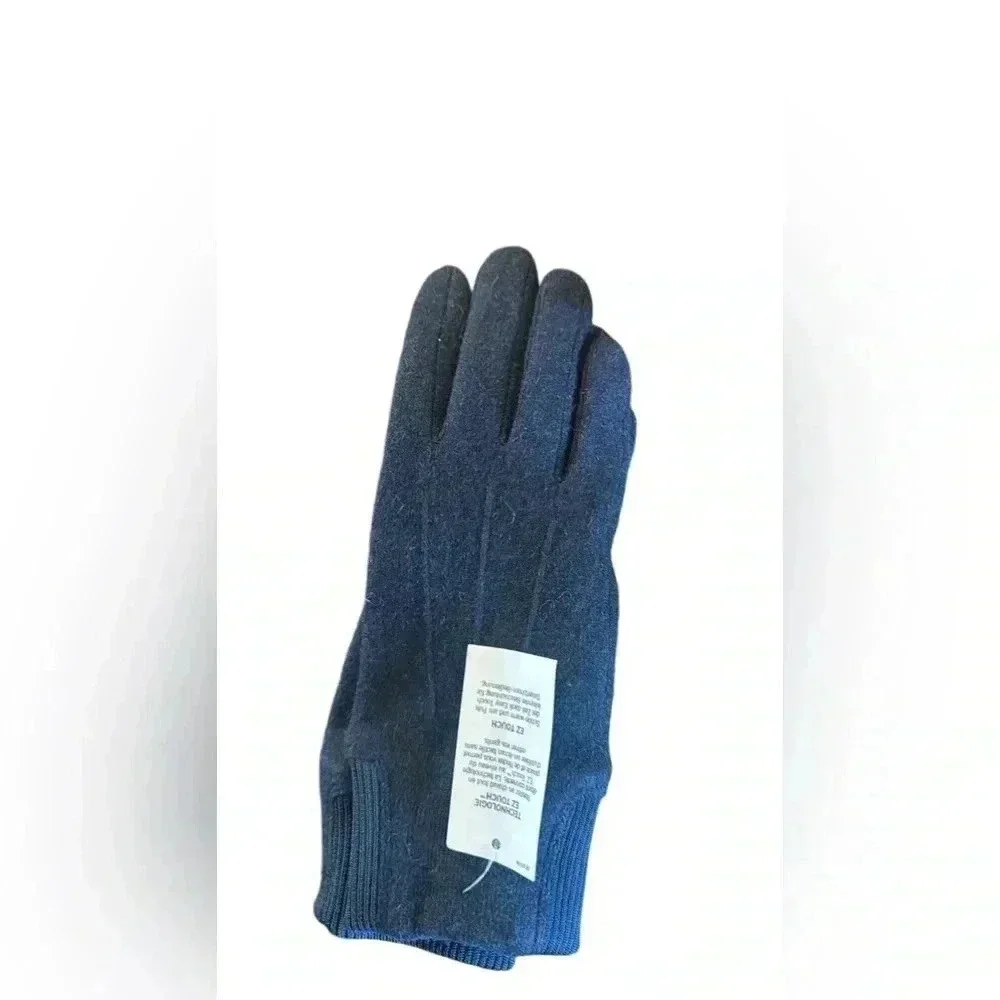 LANDS' END WOMEN'S EZ TOUCH SCREEN WOOL GLOVES Blue L
